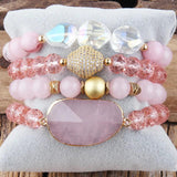 Moon Stone Charm 4pc Stack Bracelets Set For Women Jewelry Gift