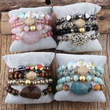 Moon Stone Charm 4pc Stack Bracelets Set For Women Jewelry Gift