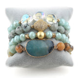 Moon Stone Charm 4pc Stack Bracelets Set For Women Jewelry Gift