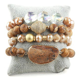 Moon Stone Charm 4pc Stack Bracelets Set For Women Jewelry Gift