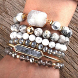 Boho Beaded Bangle Bracelet Set - Natural Stone and Crystal Jewelry