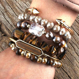Boho Beaded Bangle Bracelet Set - Natural Stone and Crystal Jewelry