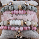 Boho Beaded Bangle Bracelet Set - Natural Stone and Crystal Jewelry