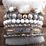 Boho Beaded Bangle Bracelet Set - Natural Stone and Crystal Jewelry