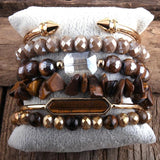 Boho Beaded Bangle Bracelet Set - Natural Stone and Crystal Jewelry
