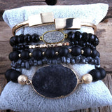 Boho Beaded Bangle Bracelet Set - Natural Stone and Crystal Jewelry