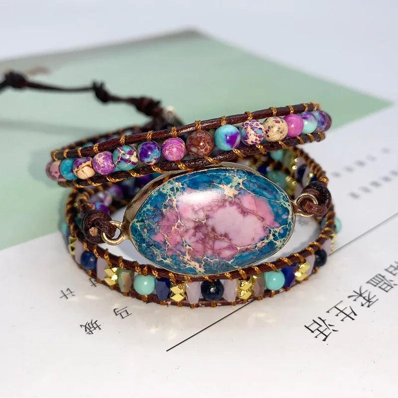 Royal Stone Leather Bracelet Wrap Crystal Art Bracelet