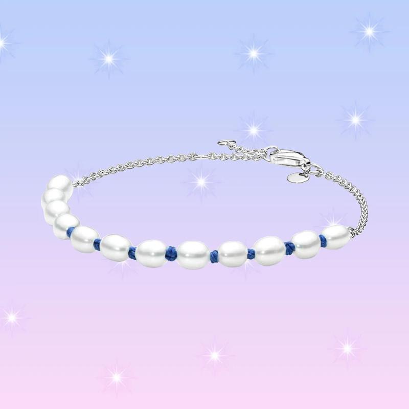 925 Silver Pearl Bracelet Cord Chain Womens Jewelry