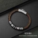 Men's Leather Braided Bangle Bracelet with Zircon Beads
