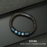 Men's Leather Braided Bangle Bracelet with Zircon Beads
