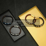 Men's Leather Braided Bangle Bracelet with Zircon Beads