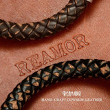 Men's Leather Braided Bangle Bracelet with Zircon Beads
