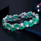 Green Cubic Zirconia Silver Bridal Wedding Bracelet for Brides