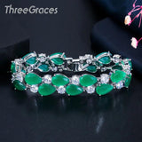 Green Cubic Zirconia Silver Bridal Wedding Bracelet for Brides
