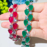 Green Cubic Zirconia Silver Bridal Wedding Bracelet for Brides