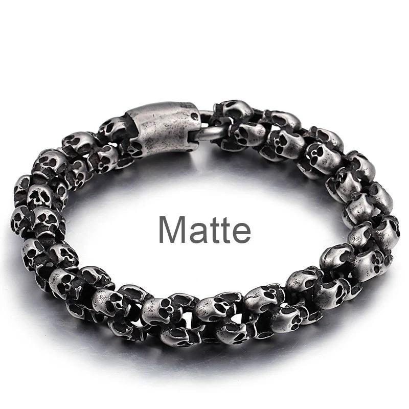 12mm Punk Skull Bracelets For Men Stainless Steel 316L Skeleton Charm