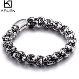 12mm Punk Skull Bracelets For Men Stainless Steel 316L Skeleton Charm
