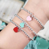 Stainless Steel Beaded Heart Charms Bracelet for Women