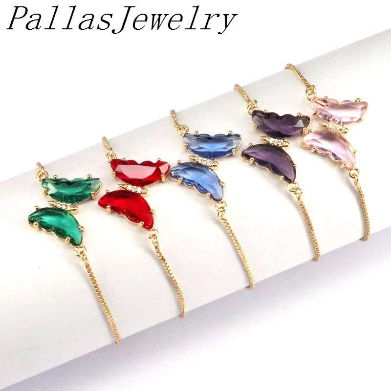 10Pcs Glass butterfly charm bracelet,Copper adjustable bracelet