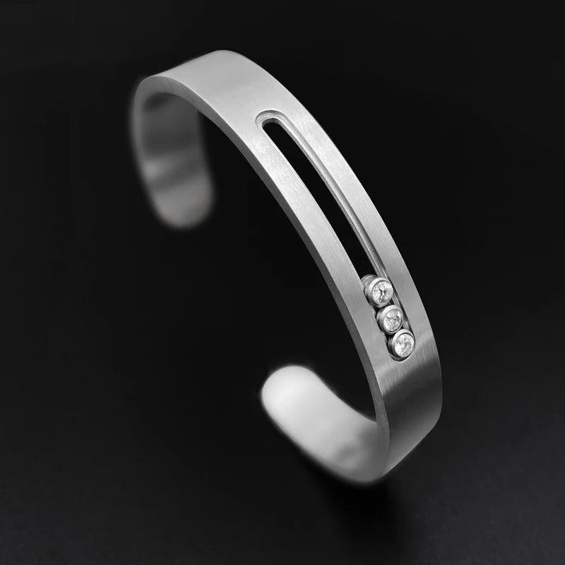 Vanifin Stainless Steel Unisex Bangles with Sliding Beads and Stone Hollow