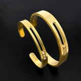Vanifin Stainless Steel Unisex Bangles with Sliding Beads and Stone Hollow