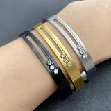 Vanifin Stainless Steel Unisex Bangles with Sliding Beads and Stone Hollow
