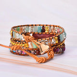 Leather Wrap Bracelet w/ Stones Natural Beads Crystal Weaving