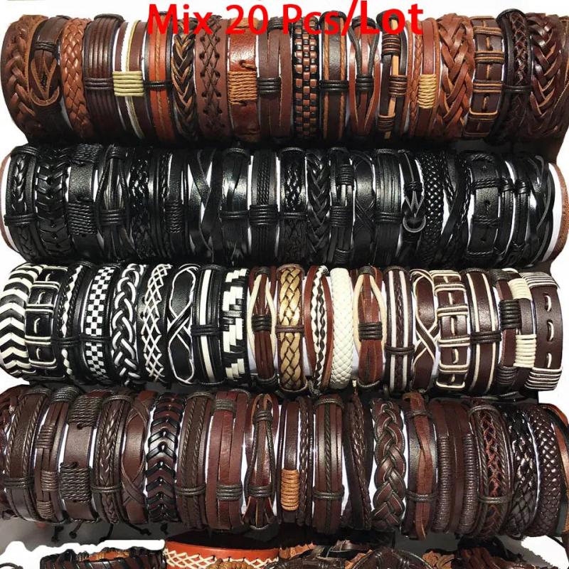 Bulk Leather Charm Bracelets For Men Women Vintage Mix Styles Adjustable Bangle
