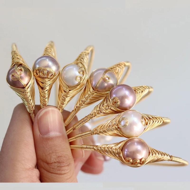 Natural Freshwater Pearls Metal Beads Adjustable Bracelet Gift