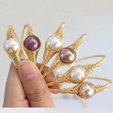 Natural Freshwater Pearls Metal Beads Adjustable Bracelet Gift