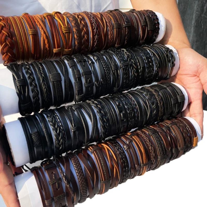 Vintage Leather Bracelet & Bangles for Men Women Multi-layer Arm Jewelry