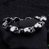 Men's Punk Stainless Steel Skull Charm Bracelet 20.5cm Biker Gothic Jewelry