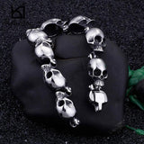 Men's Punk Stainless Steel Skull Charm Bracelet 20.5cm Biker Gothic Jewelry