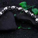 Men's Punk Stainless Steel Skull Charm Bracelet 20.5cm Biker Gothic Jewelry