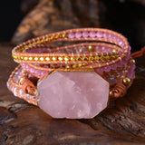 Pink Natural Stone 5 Wraps Bracelet Boho Style