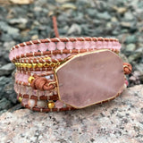 Pink Natural Stone 5 Wraps Bracelet Boho Style