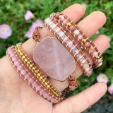 Pink Natural Stone 5 Wraps Bracelet Boho Style