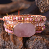 Pink Natural Stone 5 Wraps Bracelet Boho Style
