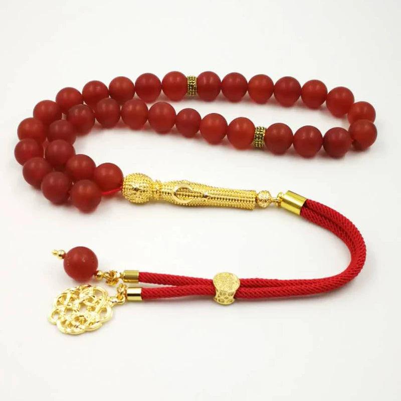 Natural Frosted Red Agates Tasbih Muslim Misbaha Bracelet 33 66 99 Beads Rosary
