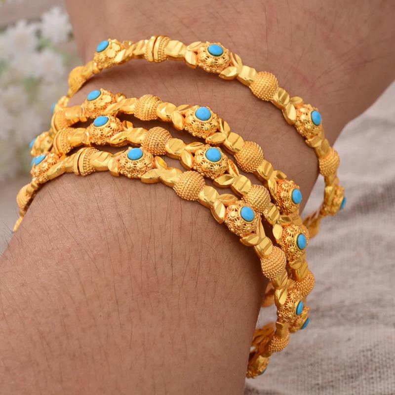 4pcs/Lot Dubai Bracelet African Bridal Bangles for Women Wedding Jewelry
