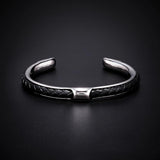 Brown Leather Bracelet Steel Bangle Men Jewelry