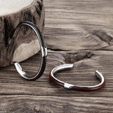 Brown Leather Bracelet Steel Bangle Men Jewelry