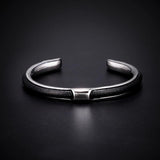 Brown Leather Bracelet Steel Bangle Men Jewelry