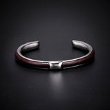 Brown Leather Bracelet Steel Bangle Men Jewelry