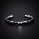 Brown Leather Bracelet Steel Bangle Men Jewelry