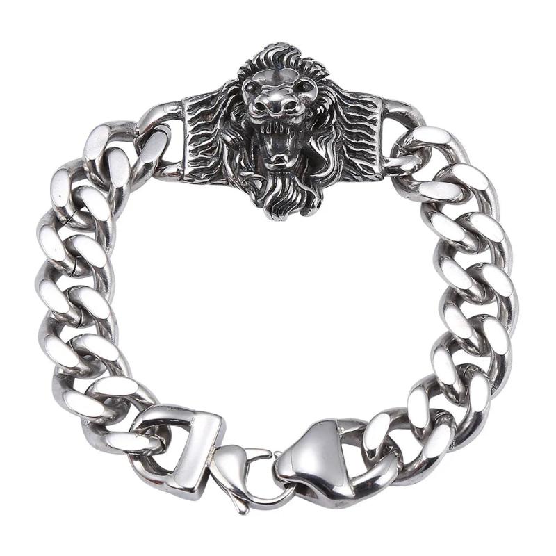 Titanium Steel Cuban Chain Bracelet Lion Head Holiday Jewelry Gift