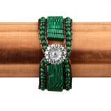 Malachite Stones Leather Bracelet Stainless Steel Flower Buckle