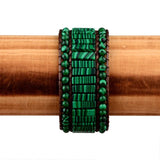 Malachite Stones Leather Bracelet Stainless Steel Flower Buckle
