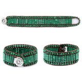 Malachite Stones Leather Bracelet Stainless Steel Flower Buckle