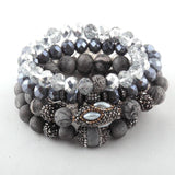 Gray/White/Black Stone & Crystal Pave Bracelet Set